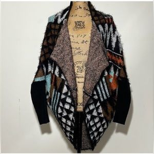 Geometric Patterned Open Front Cardigan